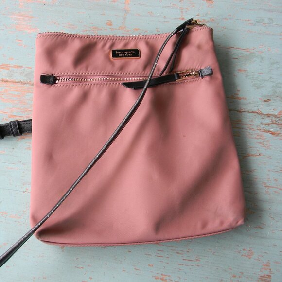 KATE SPADE DAWN NYLON MAUVE PINK CROSSBODY BAG LEATHER TRIM - Picture 1 of 8